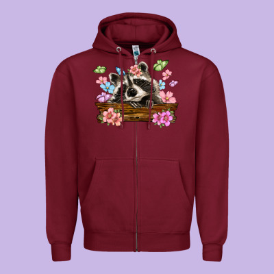 Raccoon With Flowers Zipper Hoodie Designed By Maliassmallbusiness