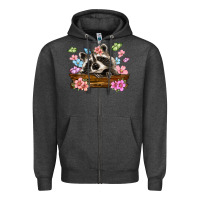 Charcoal Heather raccoon with flowers Zipper Hoodie - MaliasSmallBusiness
