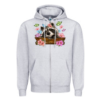 Heather Grey raccoon with flowers Zipper Hoodie - MaliasSmallBusiness