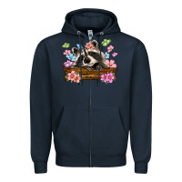 Navy raccoon with flowers Zipper Hoodie - MaliasSmallBusiness