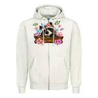 Oatmeal Heather raccoon with flowers Zipper Hoodie - MaliasSmallBusiness
