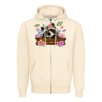 Sandshell raccoon with flowers Zipper Hoodie - MaliasSmallBusiness