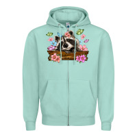Seafoam raccoon with flowers Zipper Hoodie - MaliasSmallBusiness