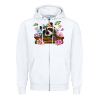 White raccoon with flowers Zipper Hoodie - MaliasSmallBusiness