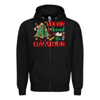 Black rockin around the clasroom teacher Zipper Hoodie - MaliasSmallBusiness