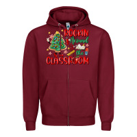 Burgundy rockin around the clasroom teacher Zipper Hoodie - MaliasSmallBusiness