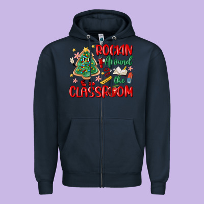 Rockin Around The Clasroom Teacher Zipper Hoodie Designed By Maliassmallbusiness