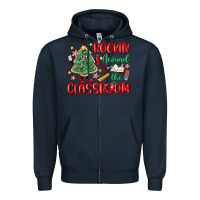 Navy rockin around the clasroom teacher Zipper Hoodie - MaliasSmallBusiness