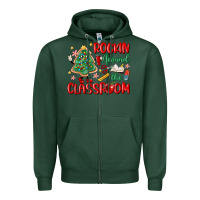 Sports Green rockin around the clasroom teacher Zipper Hoodie - MaliasSmallBusiness