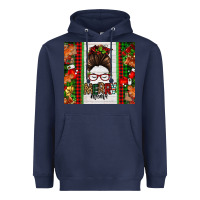 Navy Christmas merry mama messy bun Heavyweight Hoodie - Jasminsmagicworld