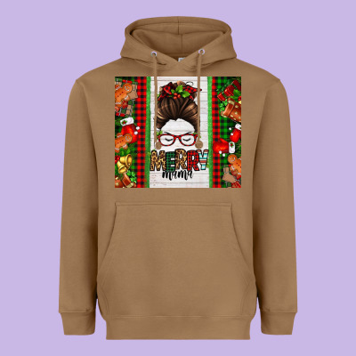 Christmas Merry Mama Messy Bun Heavyweight Hoodie Designed By Jasminsmagicworld