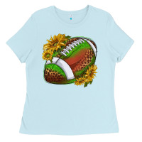 Baby Blue footballwithsunflowers Ladies Tee - texasbilliewilder