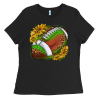 Black footballwithsunflowers Ladies Tee - texasbilliewilder