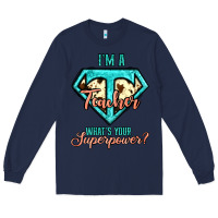 Navy i'm a teacher what's your superpower cowhide Long Sleeve Tee - Jasminsmagicworld