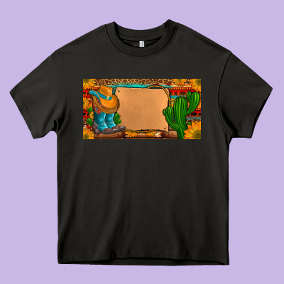 Custom Cowboy Boots Aztec Sunflowers Leopard License Plate Heavy Core Tee Designed By Artiststas