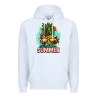 White Hello summer pineapple Premium Hoodie - NancyCooperArtShop