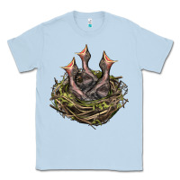 Dusty Blue Bird Nest With Baby Birds Classic Tee - LillyAllenDesigns
