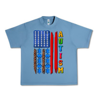 Pebble Blue autism american flag Urban Heavy Tee - AdoDesignShop