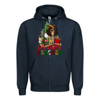 Navy very merry teacher skeleton Zipper Hoodie - NancyCooperArtShop