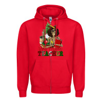 Red very merry teacher skeleton Zipper Hoodie - NancyCooperArtShop