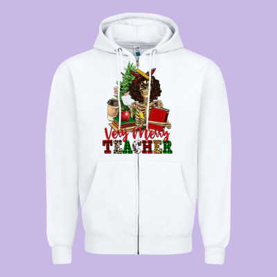 Very Merry Teacher Skeleton Zipper Hoodie Designed By Nancycooperartshop