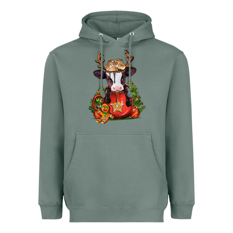 Christmas Baby Cow Hot Cocoa Heavyweight Hoodie by Jasminsmagicworld | Teevron