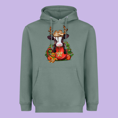 Christmas Baby Cow Hot Cocoa Heavyweight Hoodie Designed By Jasminsmagicworld