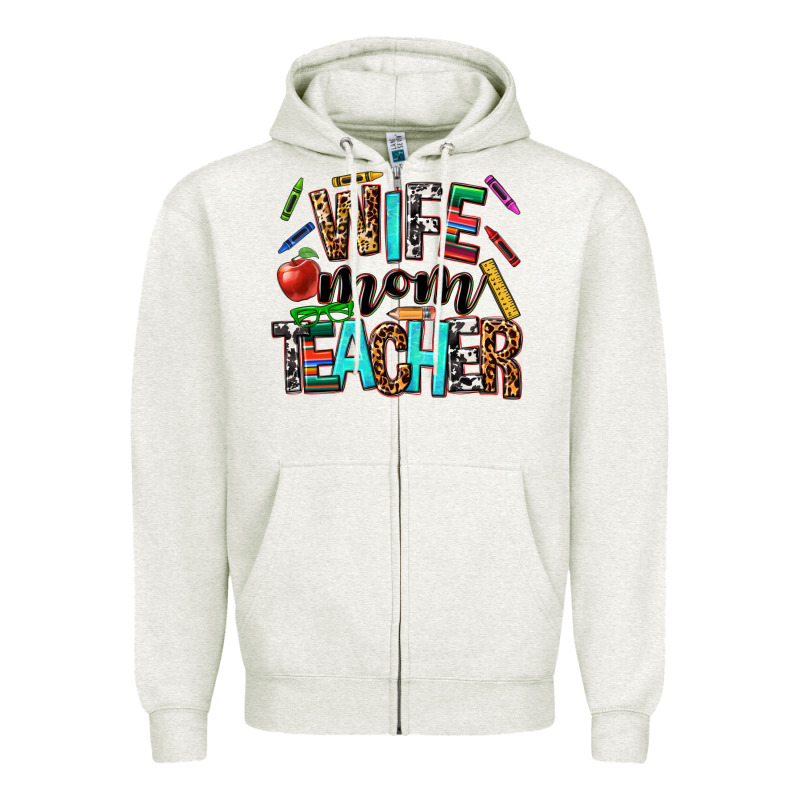 Wife Mom Teacher Zipper Hoodie by NancyCooperArtShop | Teevron