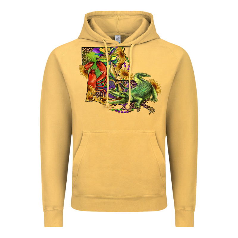 Louisiana Map With Mardi Gras Crocodile Vintage Hoodie by RanaPortraitStore | Teevron