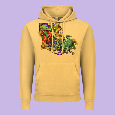 Louisiana Map With Mardi Gras Crocodile Vintage Hoodie Designed By Ranaportraitstore