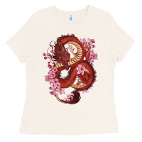 Bone red dragon and sakura cherry blossoms Ladies Tee - RanaPortraitStore
