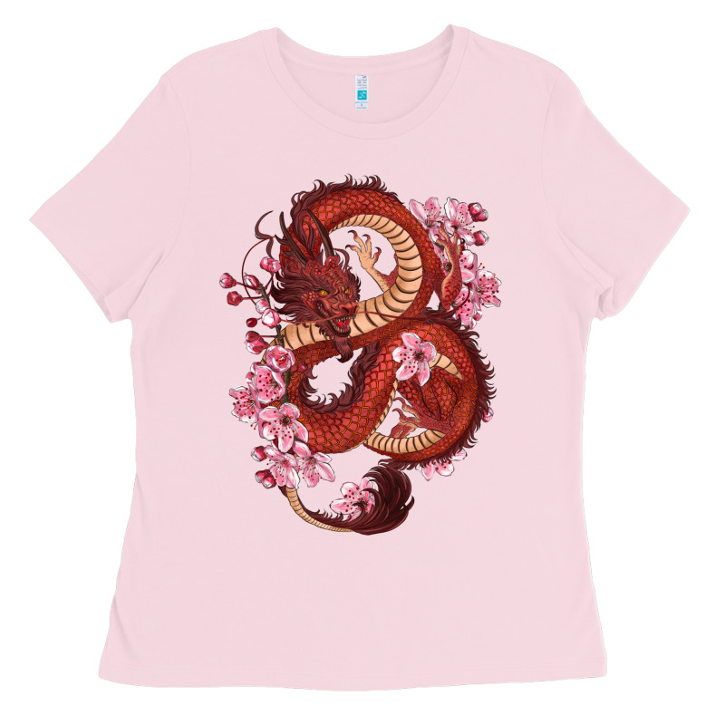 Red Dragon And Sakura Cherry Blossoms Ladies Tee by RanaPortraitStore | Teevron