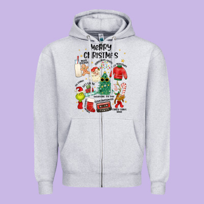 Merry Christmas Zipper Hoodie Designed By Maliassmallbusiness