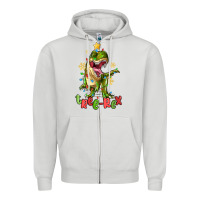 Dove Grey tree rex trex christmas dinosaur Zipper Hoodie - MaliasSmallBusiness
