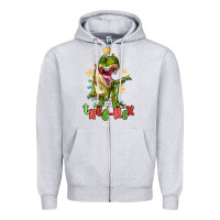 Heather Grey tree rex trex christmas dinosaur Zipper Hoodie - MaliasSmallBusiness