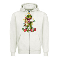 Oatmeal Heather tree rex trex christmas dinosaur Zipper Hoodie - MaliasSmallBusiness