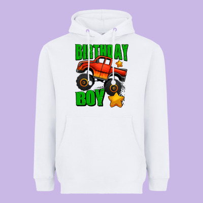 Birthday Boy Monster Truck Heavyweight Hoodie Designed By Jasminsmagicworld