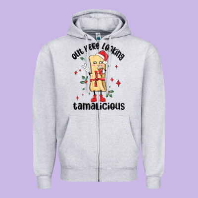 Out Here Looking Tamalicious Christmas Tamale Zipper Hoodie Designed By Maliassmallbusiness