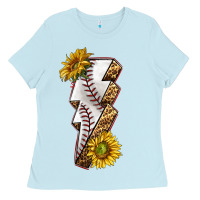 Baby Blue sport baseball  lightning bolt Ladies Tee - texasbilliewilder