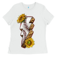 White sport baseball  lightning bolt Ladies Tee - texasbilliewilder