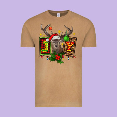 Joy With Reindeer Ado Vintage Tee Designed By Adodesignshop