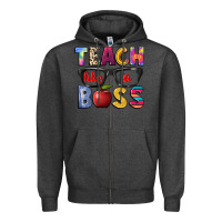 Charcoal Heather teach like a boss Zipper Hoodie - NancyCooperArtShop