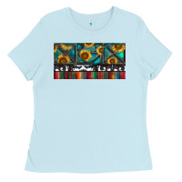 Baby Blue Rusty Sunflowers with Cowhide and Turquoise Ladies Tee - RanaPortraitStore