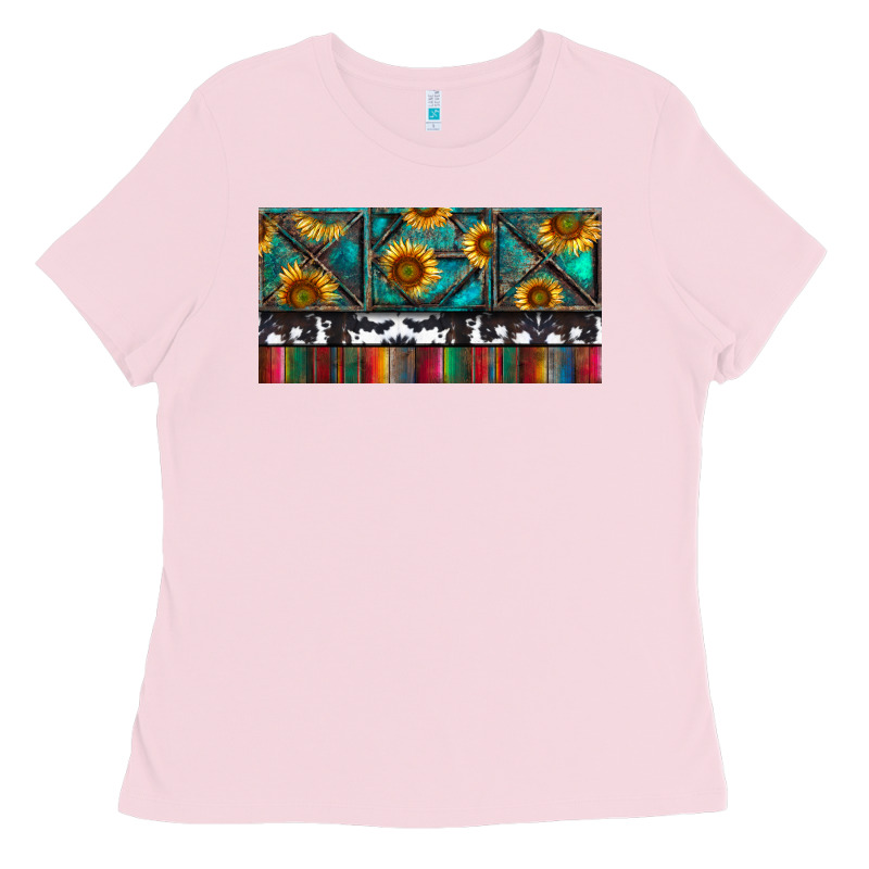 Rusty Sunflowers With Cowhide And Turquoise Ladies Tee by RanaPortraitStore | Teevron