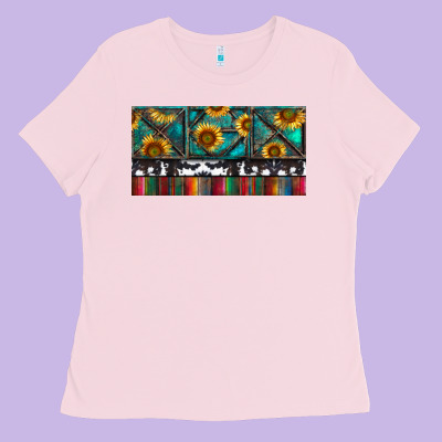 Ladies Tee Rusty Sunflowers with Cowhide and Turquoise