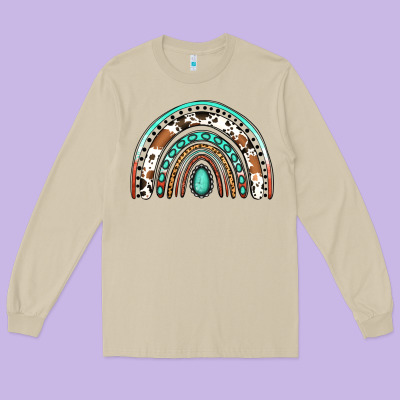Western Rainbow Long Sleeve Tee Designed By Jasminsmagicworld
