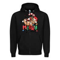 Black merry slothmas Zipper Hoodie - MaliasSmallBusiness