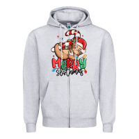 Heather Grey merry slothmas Zipper Hoodie - MaliasSmallBusiness