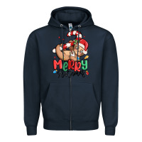 Navy merry slothmas Zipper Hoodie - MaliasSmallBusiness