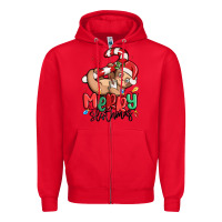 Red merry slothmas Zipper Hoodie - MaliasSmallBusiness